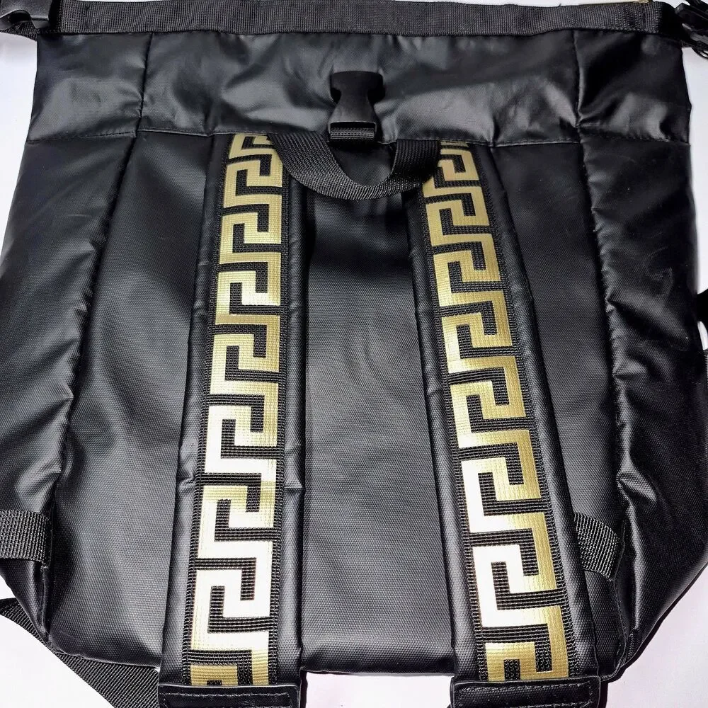 VERSACE Parfums Convertible Rider Backpack Shoulder Tote Bag Black Gold NWOT
